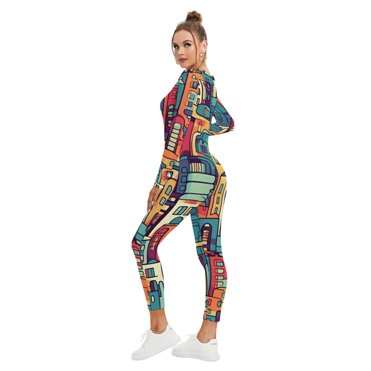 All-Over Print Women's Plunging Neck Jumpsuit