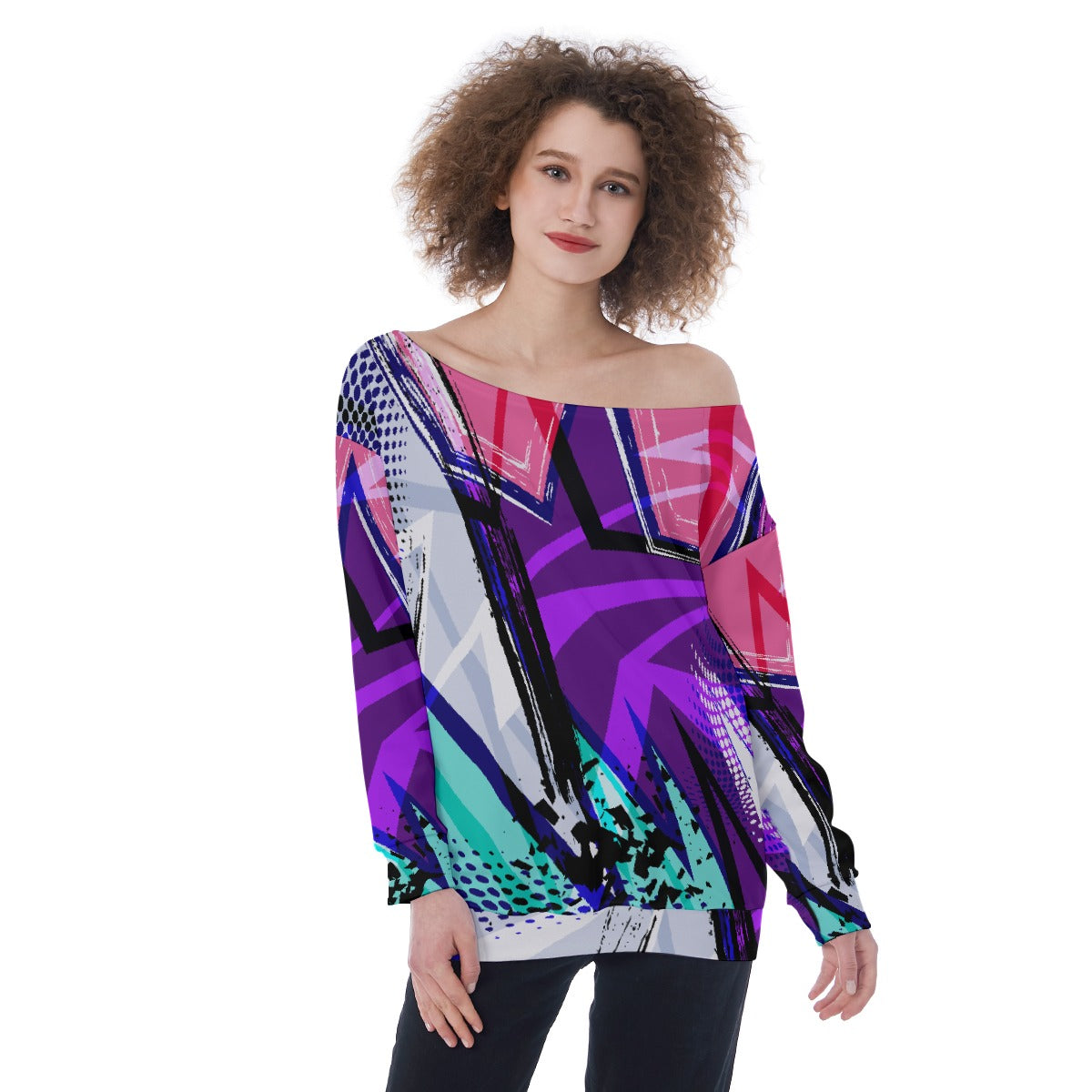 All-Over Print Oversized Women's Off-Shoulder Sweatshirt