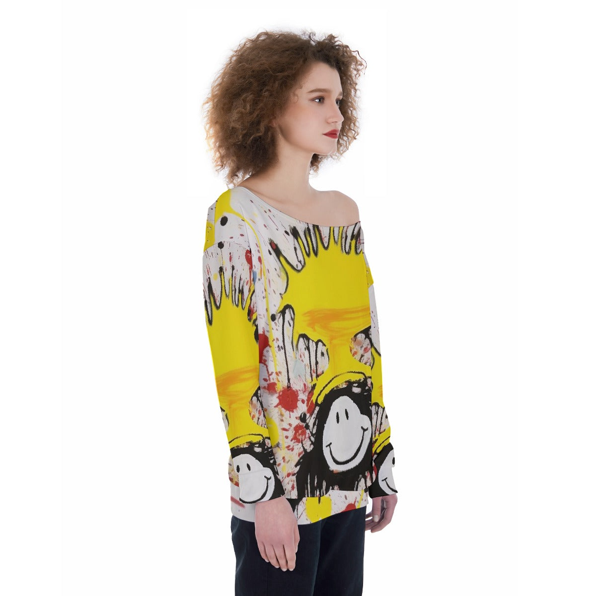 All-Over Print Oversized Women's Off-Shoulder Sweatshirt
