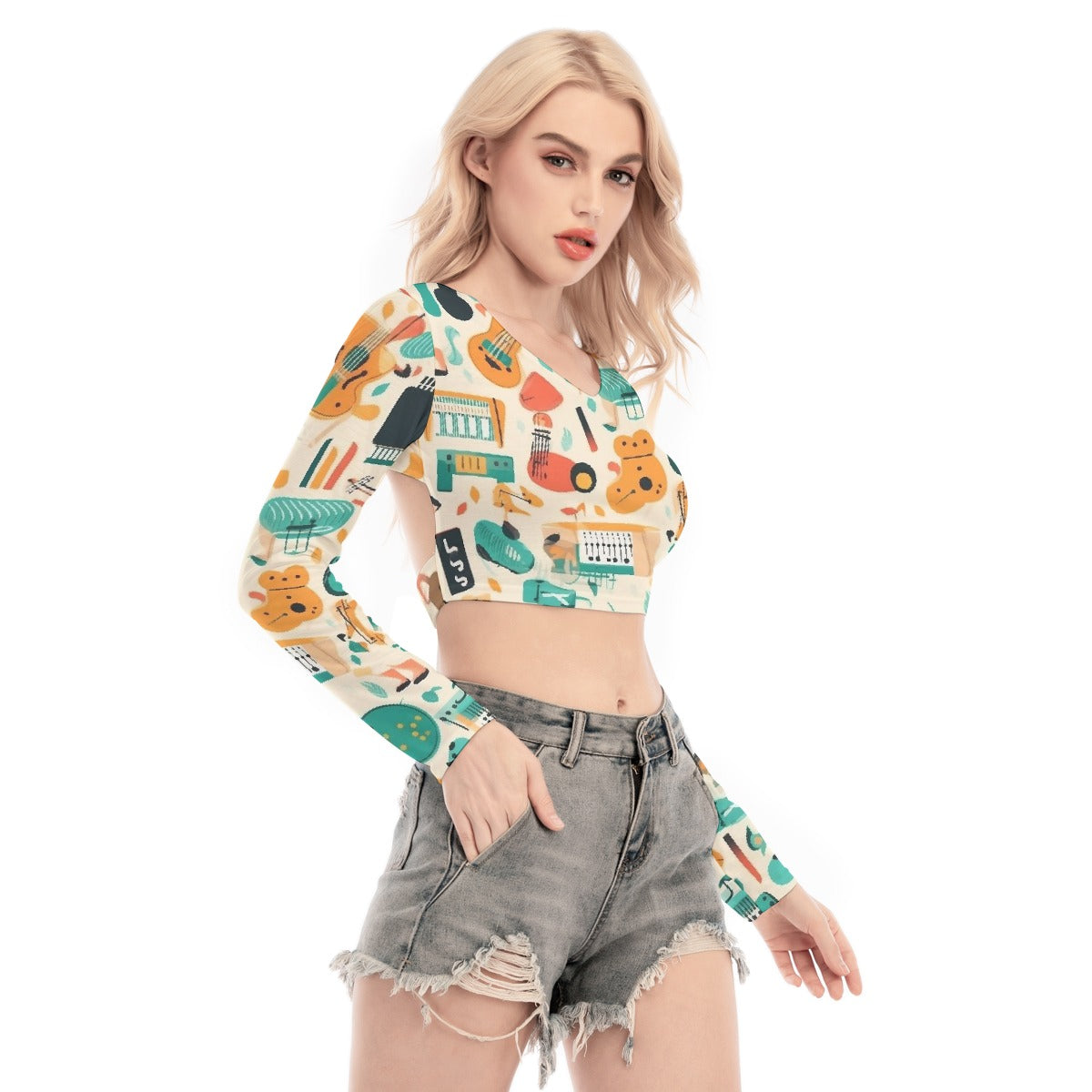 All-Over Print Women's Back Hollow T-shirt With Strap