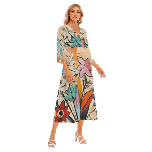 All-Over Print Women's Mid-Sleeve Long Dress