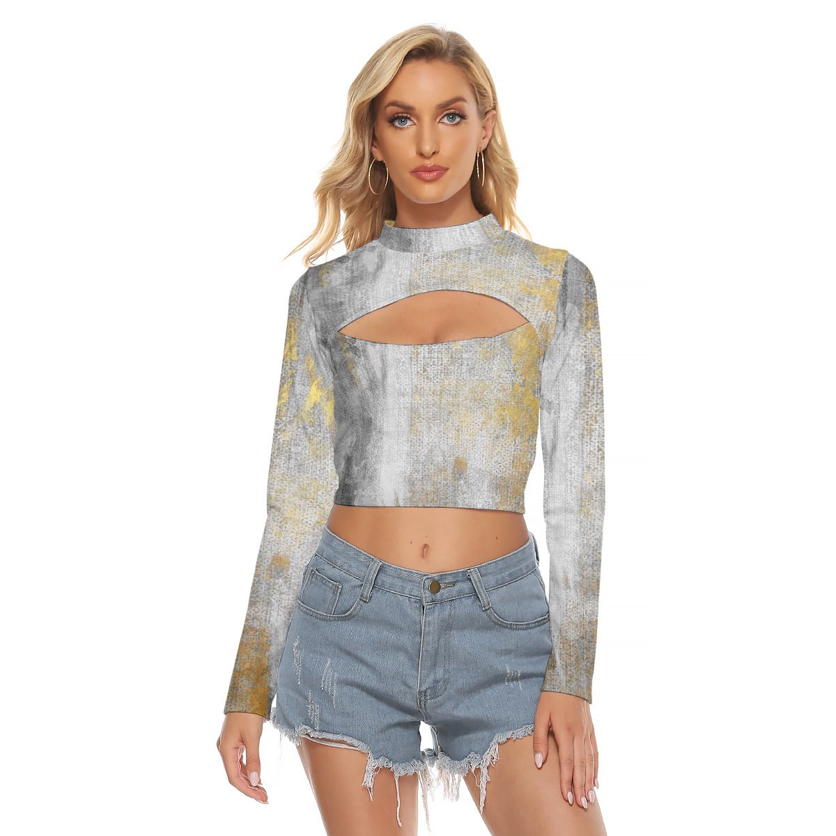 All-Over Print Women's Hollow Chest Keyhole Tight Crop Top