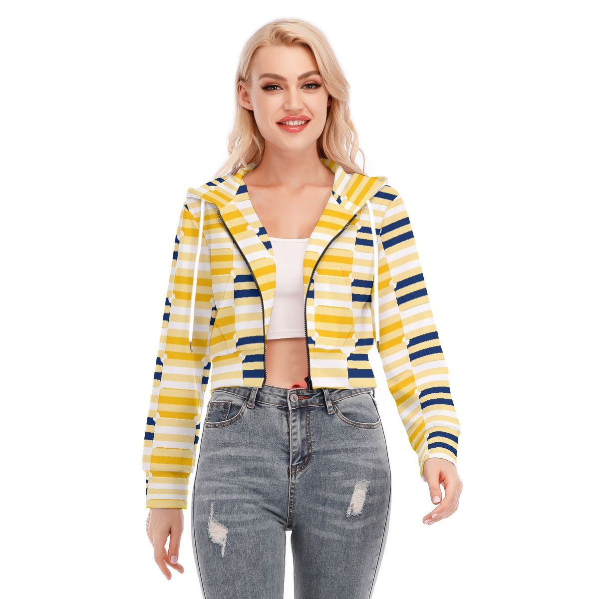 All-Over Print Women's Crop Top Hoodie With Zipper Closure