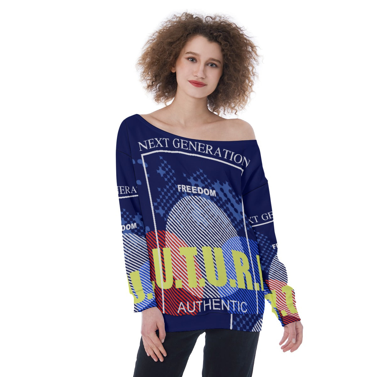 All-Over Print Oversized Women's Off-Shoulder Sweatshirt