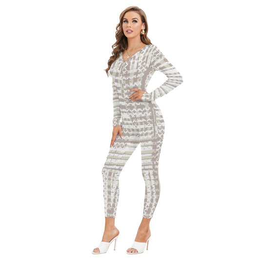 All-Over Print Women's Plunging Neck Jumpsuit