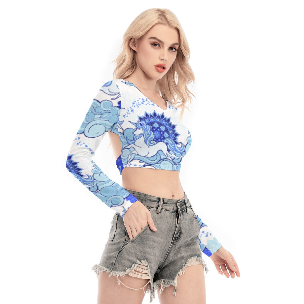 All-Over Print Women's Back Hollow T-shirt With Strap