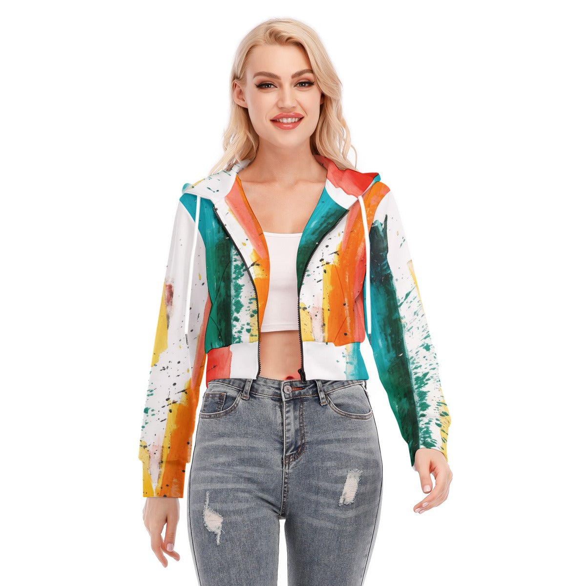 All-Over Print Women's Crop Top Hoodie With Zipper Closure