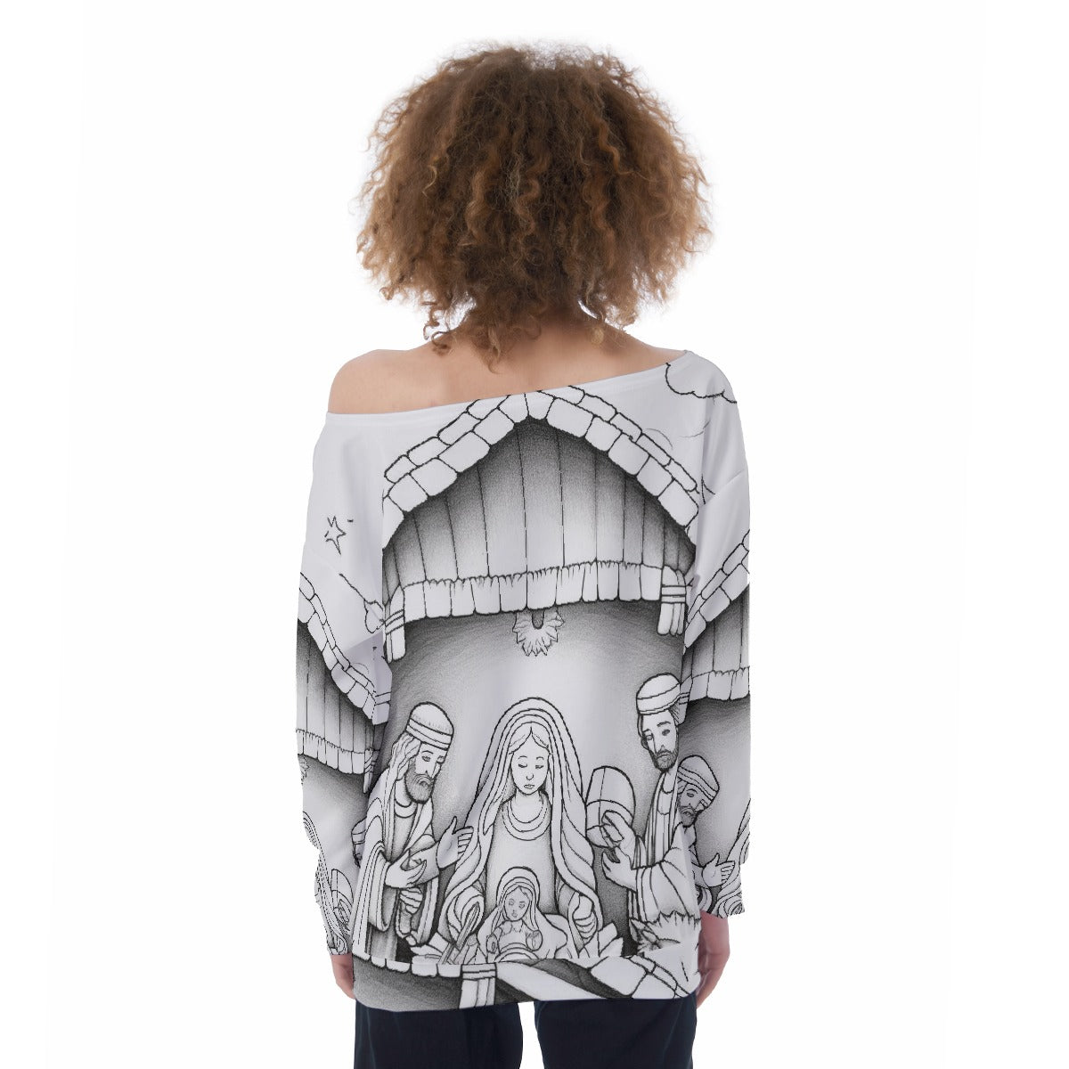 All-Over Print Oversized Women's Off-Shoulder Sweatshirt