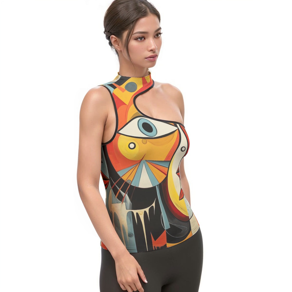 All-Over Print Women's Halter Sleeveless Asymmetrical Tank Top