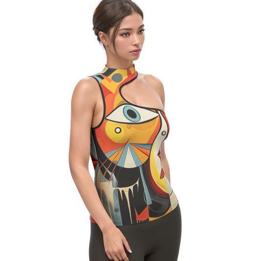 All-Over Print Women's Halter Sleeveless Asymmetrical Tank Top