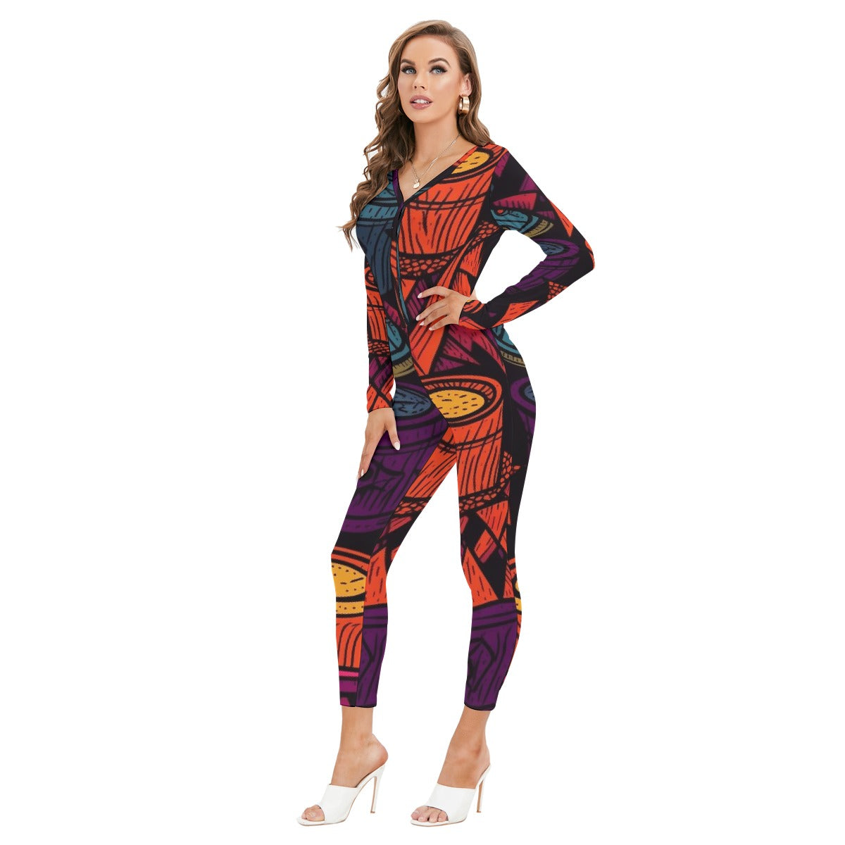 All-Over Print Women's Plunging Neck Jumpsuit