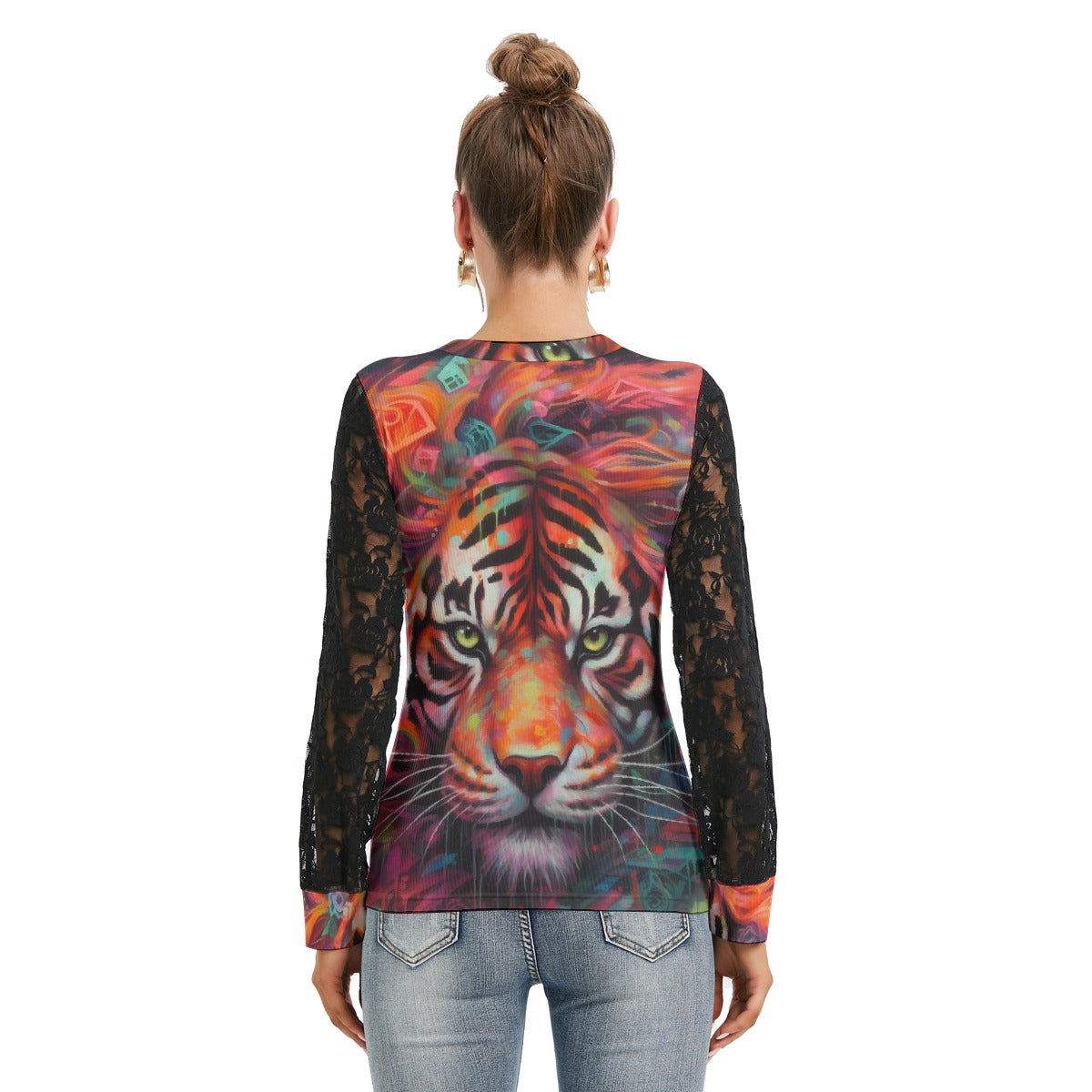 All-Over Print Women's T-shirt And Sleeve With Black Lace