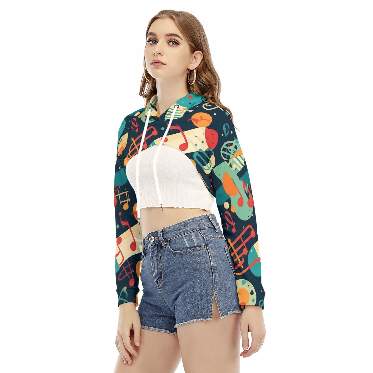 All-Over Print Women's Smock Short Hoodie With Long Sleeve