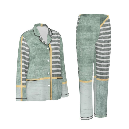 All-Over Print Women's Long Sleeve Pajama Set With Black Contrast Piping