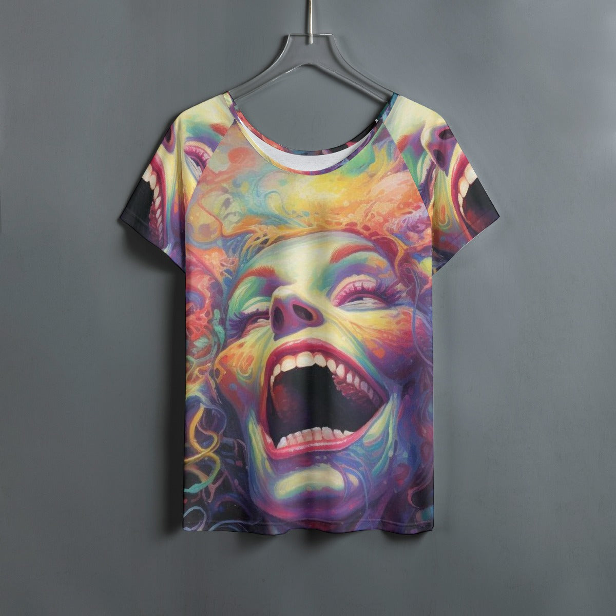 All-Over Print Women's Round Neck T-shirt With Raglan Sleeve