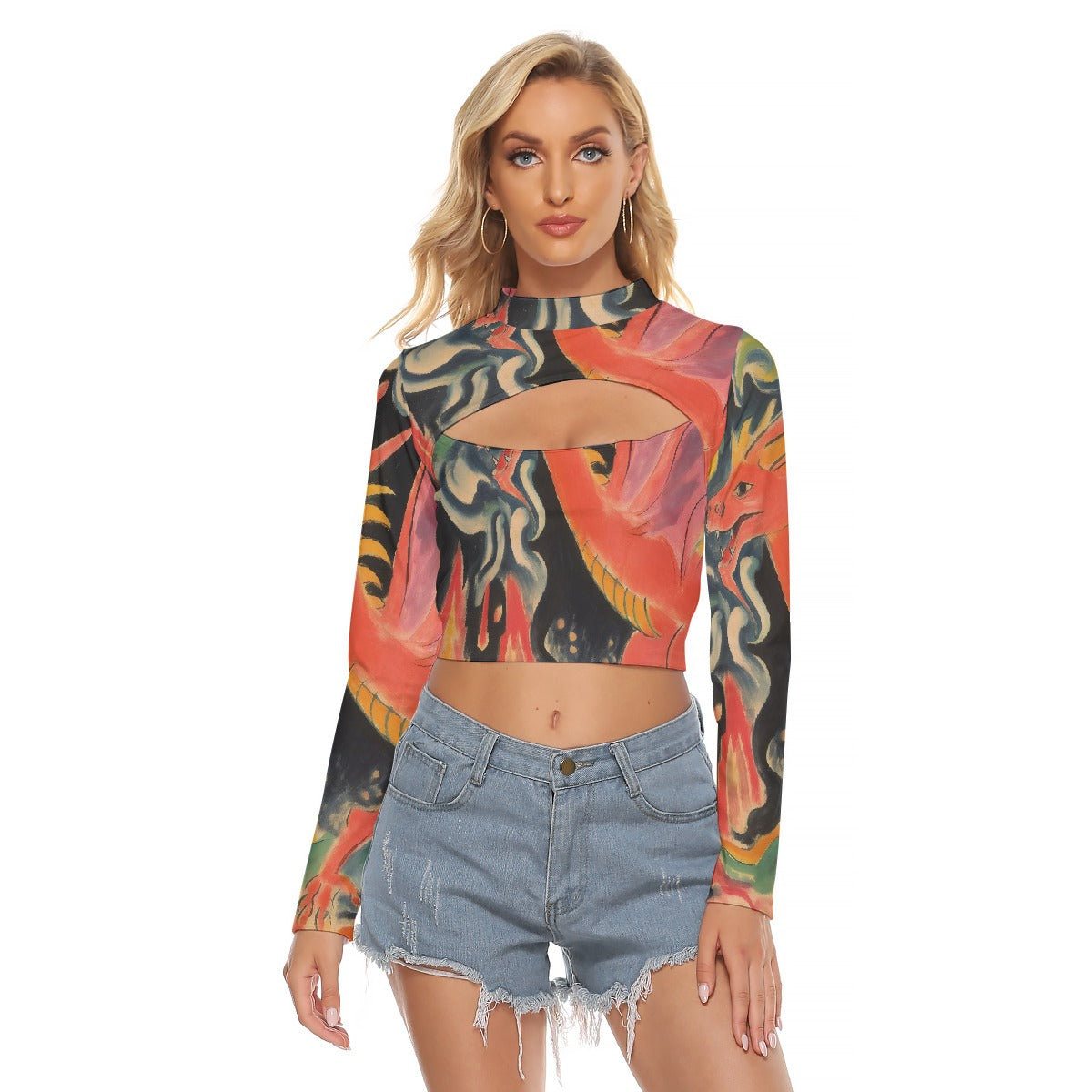 All-Over Print Women's Hollow Chest Keyhole Tight Crop Top