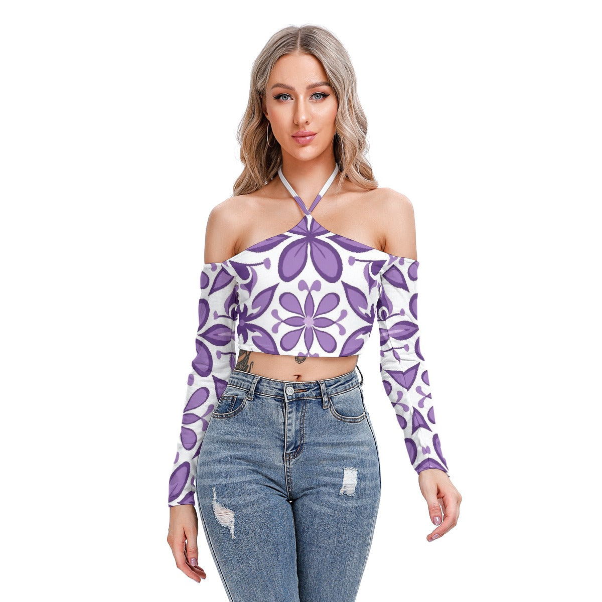 All-Over Print Women's Halter Lace-up Top