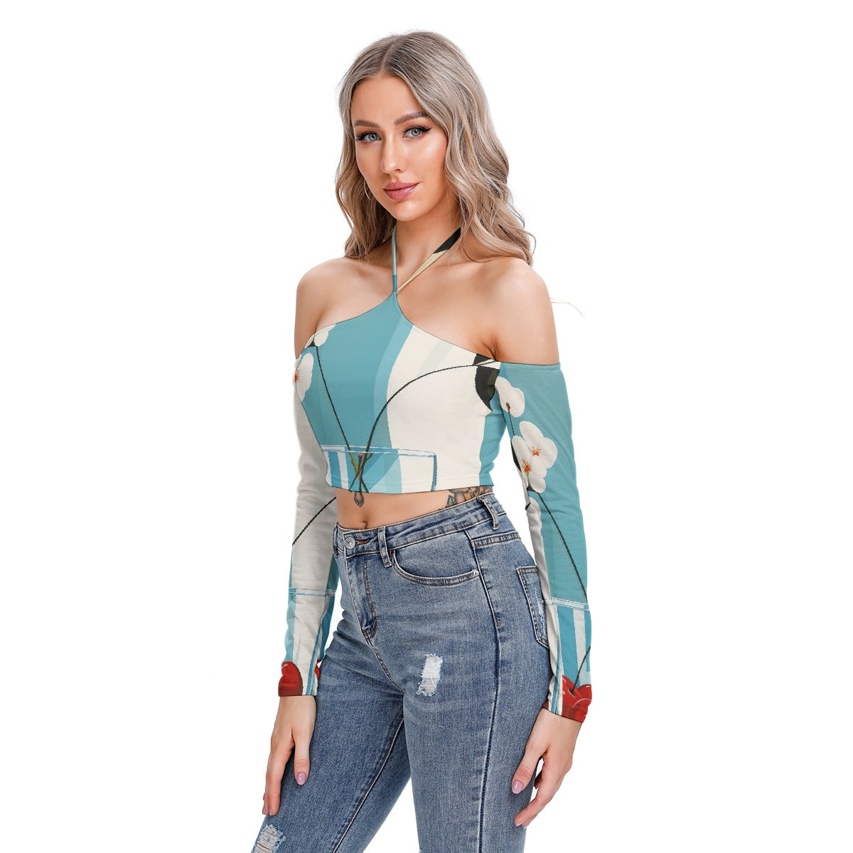 All-Over Print Women's Halter Lace-up Top