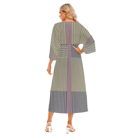 All-Over Print Women's Mid-Sleeve Long Dress