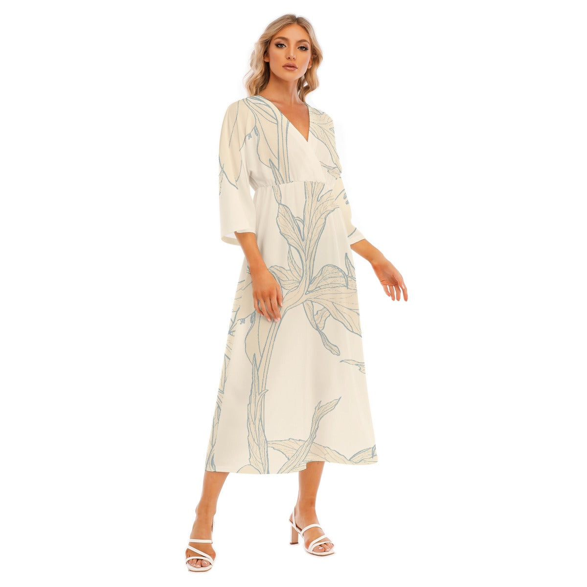 All-Over Print Women's Mid-Sleeve Long Dress