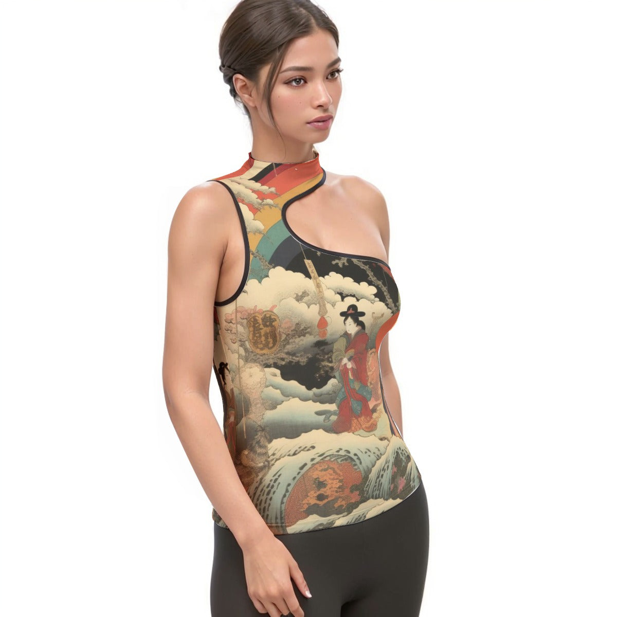 All-Over Print Women's Halter Sleeveless Asymmetrical Tank Top