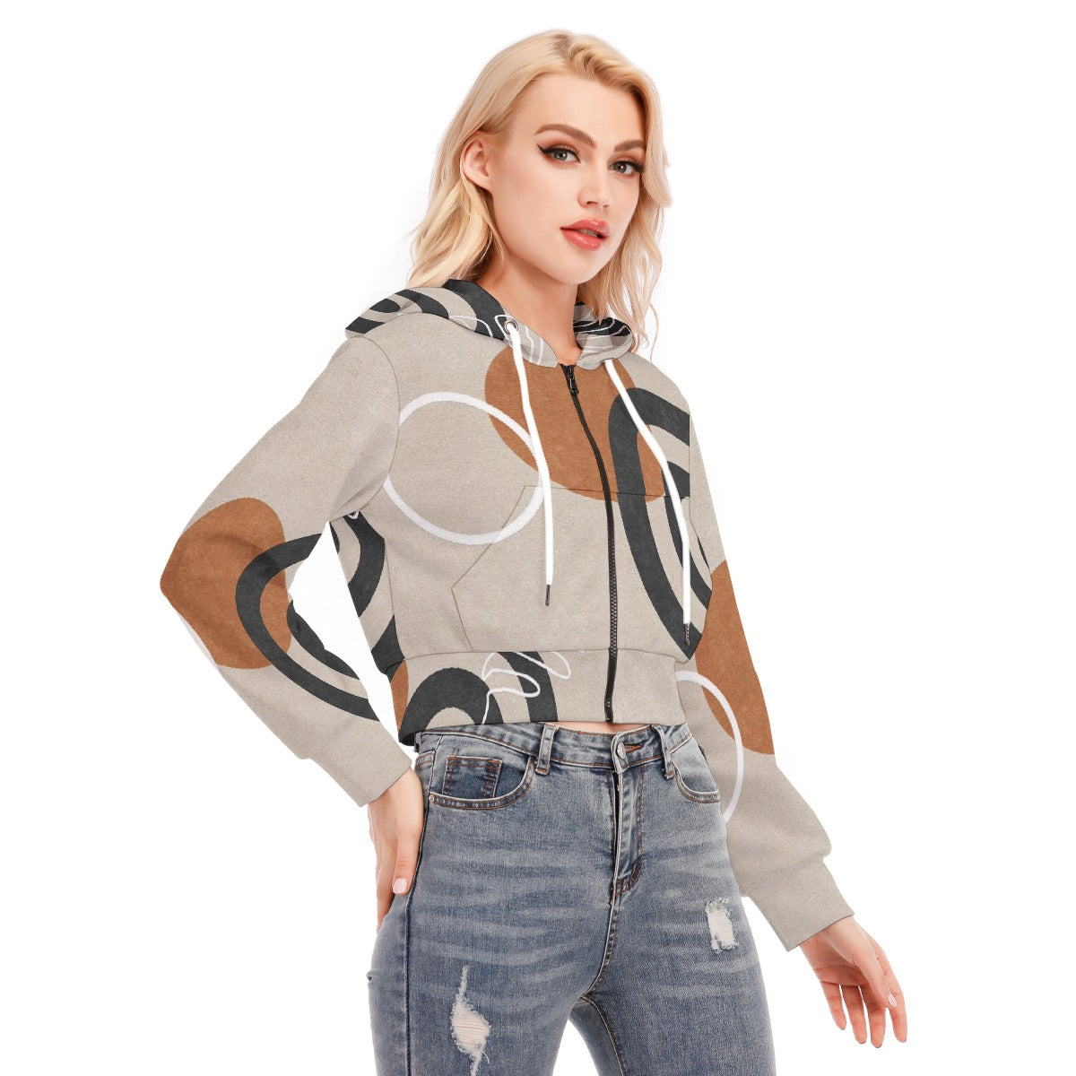 All-Over Print Women's Crop Top Hoodie With Zipper Closure