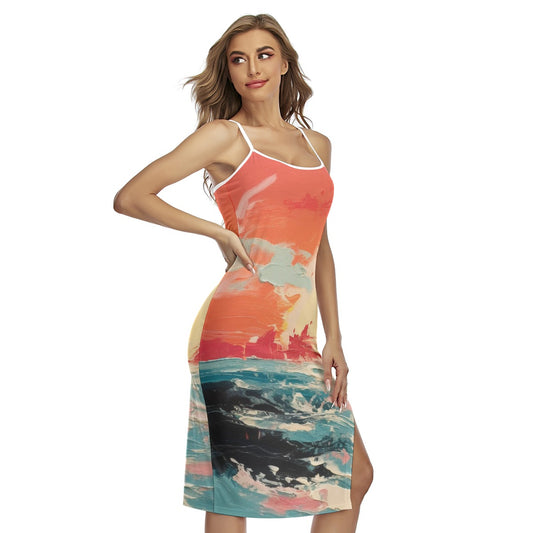 All-Over Print Women's Back Cross Cami Dress