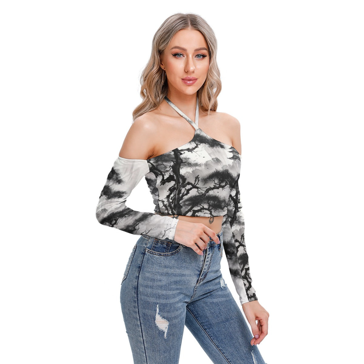 All-Over Print Women's Halter Lace-up Top