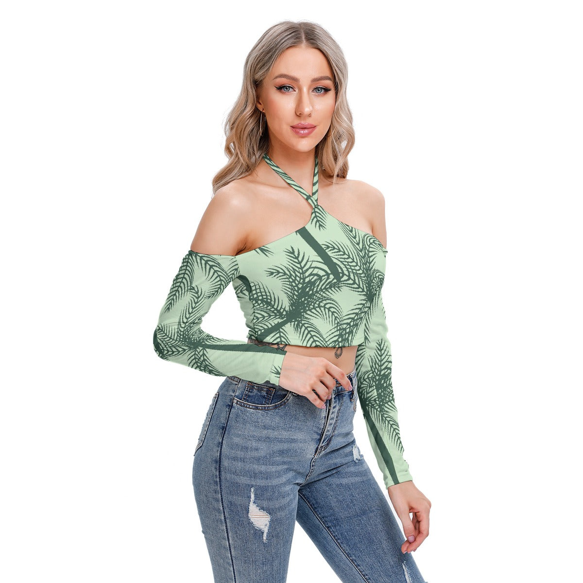 All-Over Print Women's Halter Lace-up Top