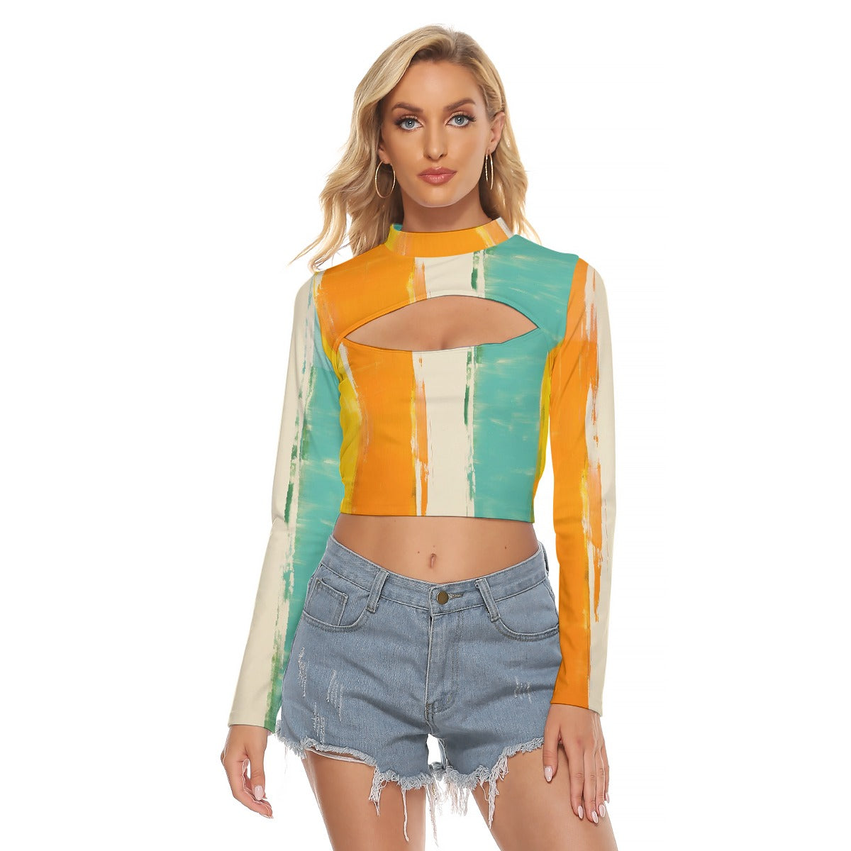 All-Over Print Women's Hollow Chest Keyhole Tight Crop Top