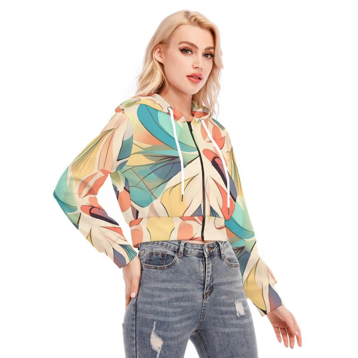 All-Over Print Women's Crop Top Hoodie With Zipper Closure