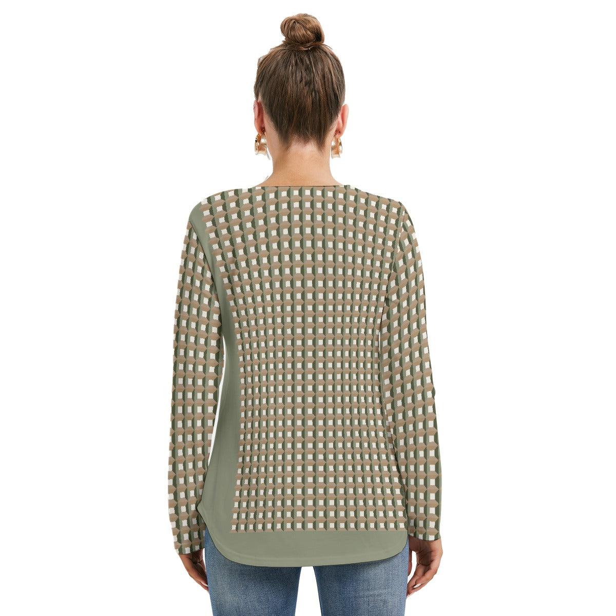 All-Over Print Women's Long Sleeve Neckline Tie Sweatshirt