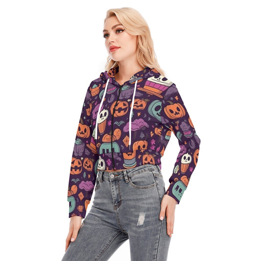 All-Over Print Women's Crop Top Hoodie With Zipper Closure