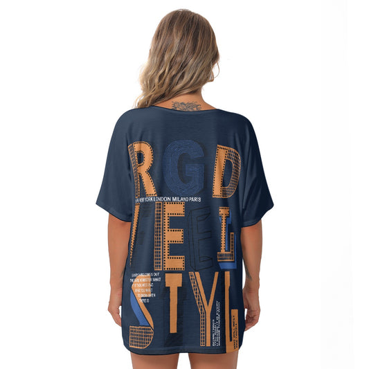 All-Over Print Women's Bat Sleeves V-Neck Blouse