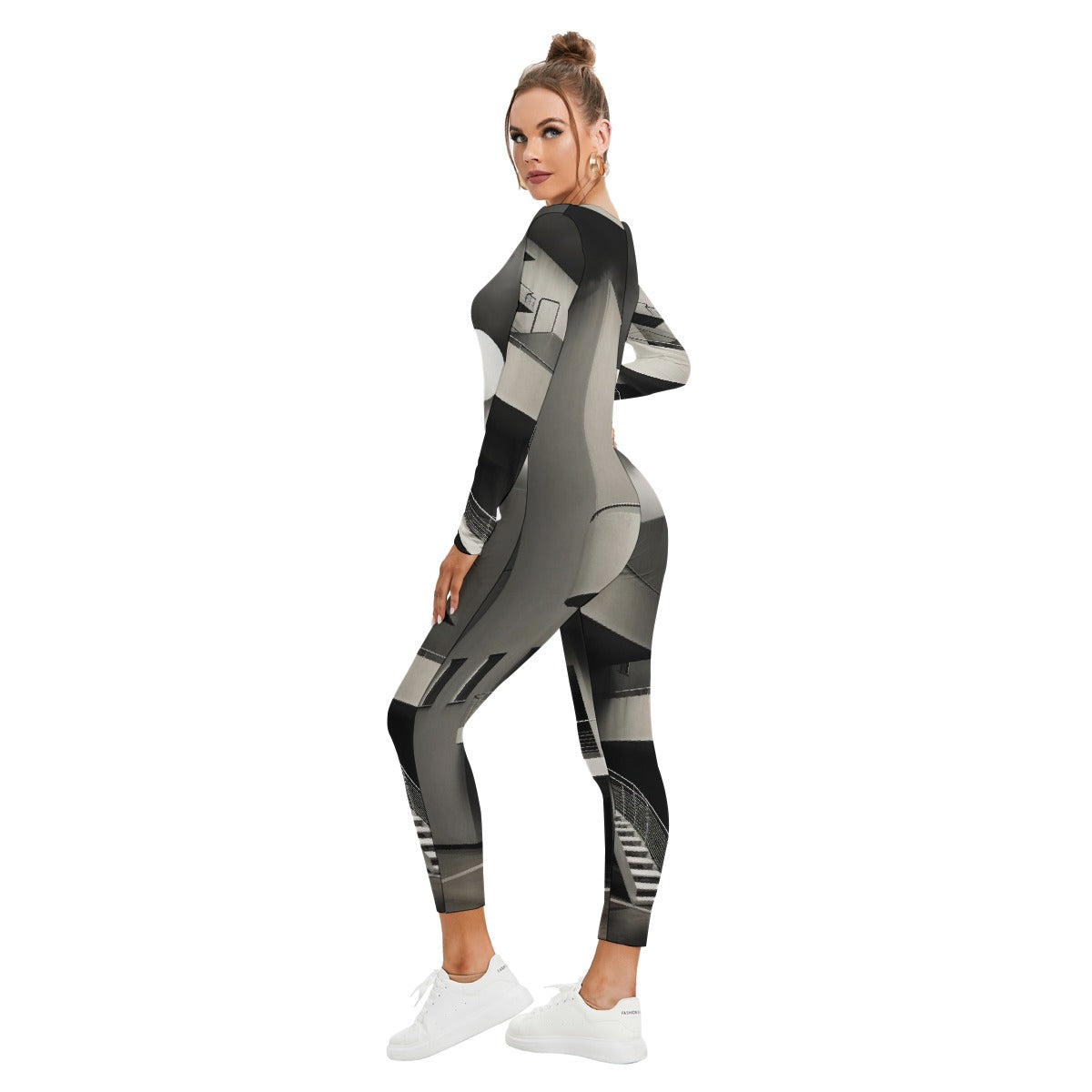 All-Over Print Women's Plunging Neck Jumpsuit