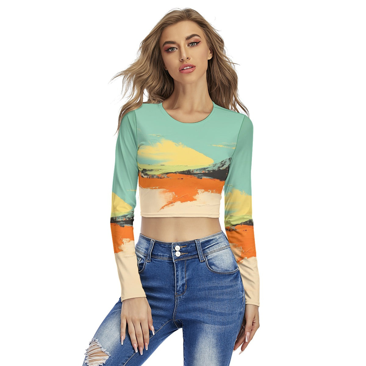 All-Over Print Women's Round Neck Crop Top T-Shirt