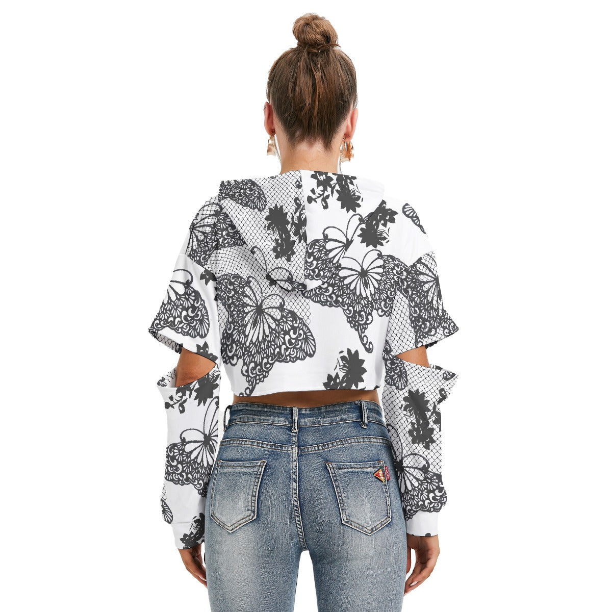 All-Over Print Women's Heavy Fleece Hoodie With Hollow Out Sleeve