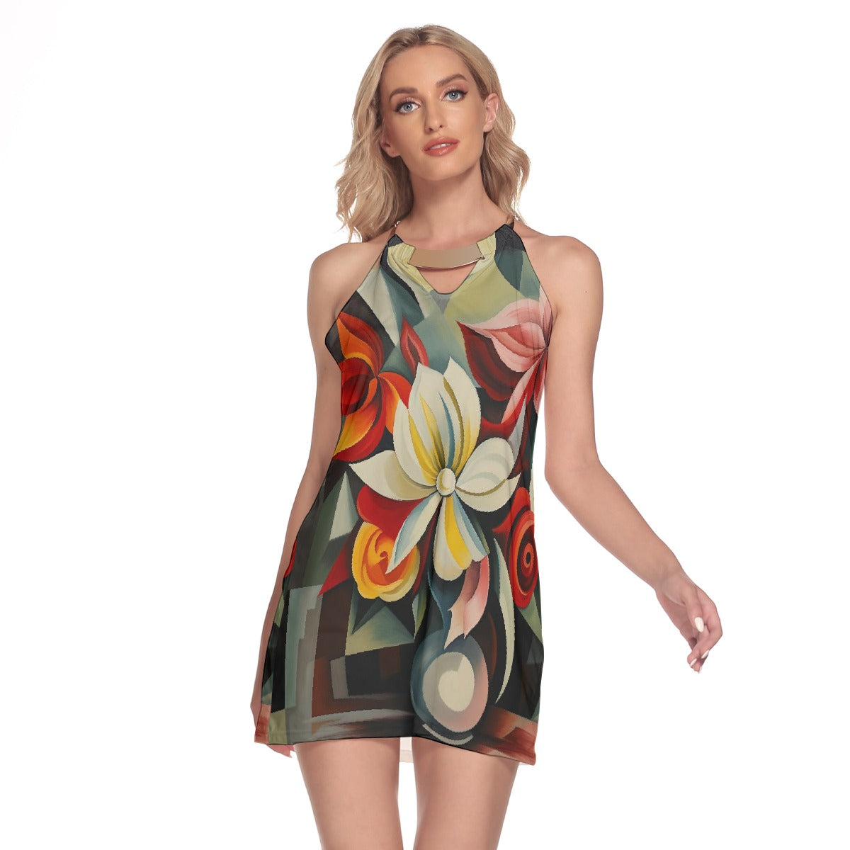 All-Over Print Women's Round Neck Above Knee Dress