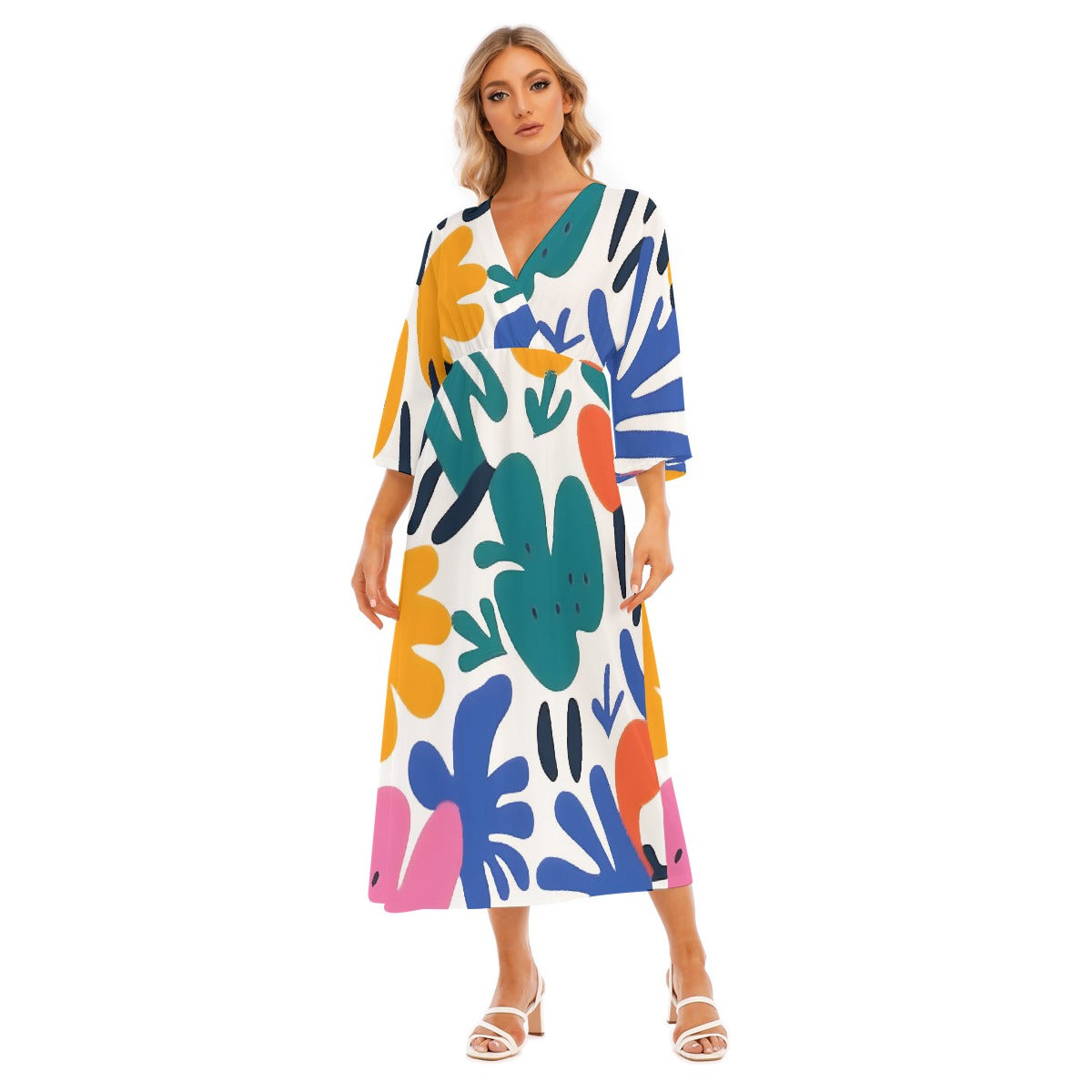 All-Over Print Women's Mid-Sleeve Long Dress