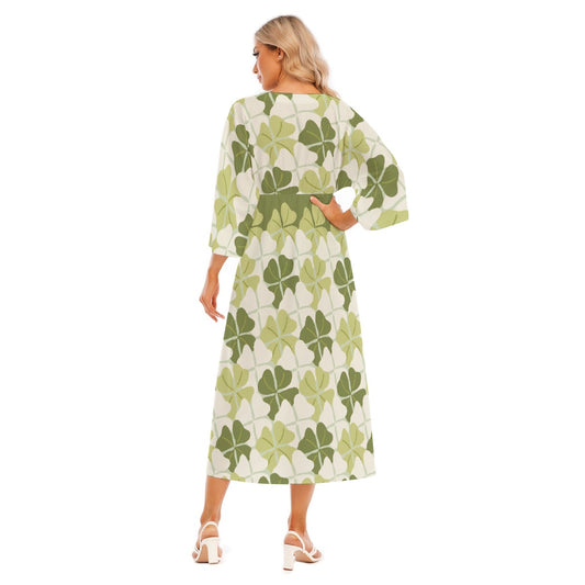 All-Over Print Women's Mid-Sleeve Long Dress