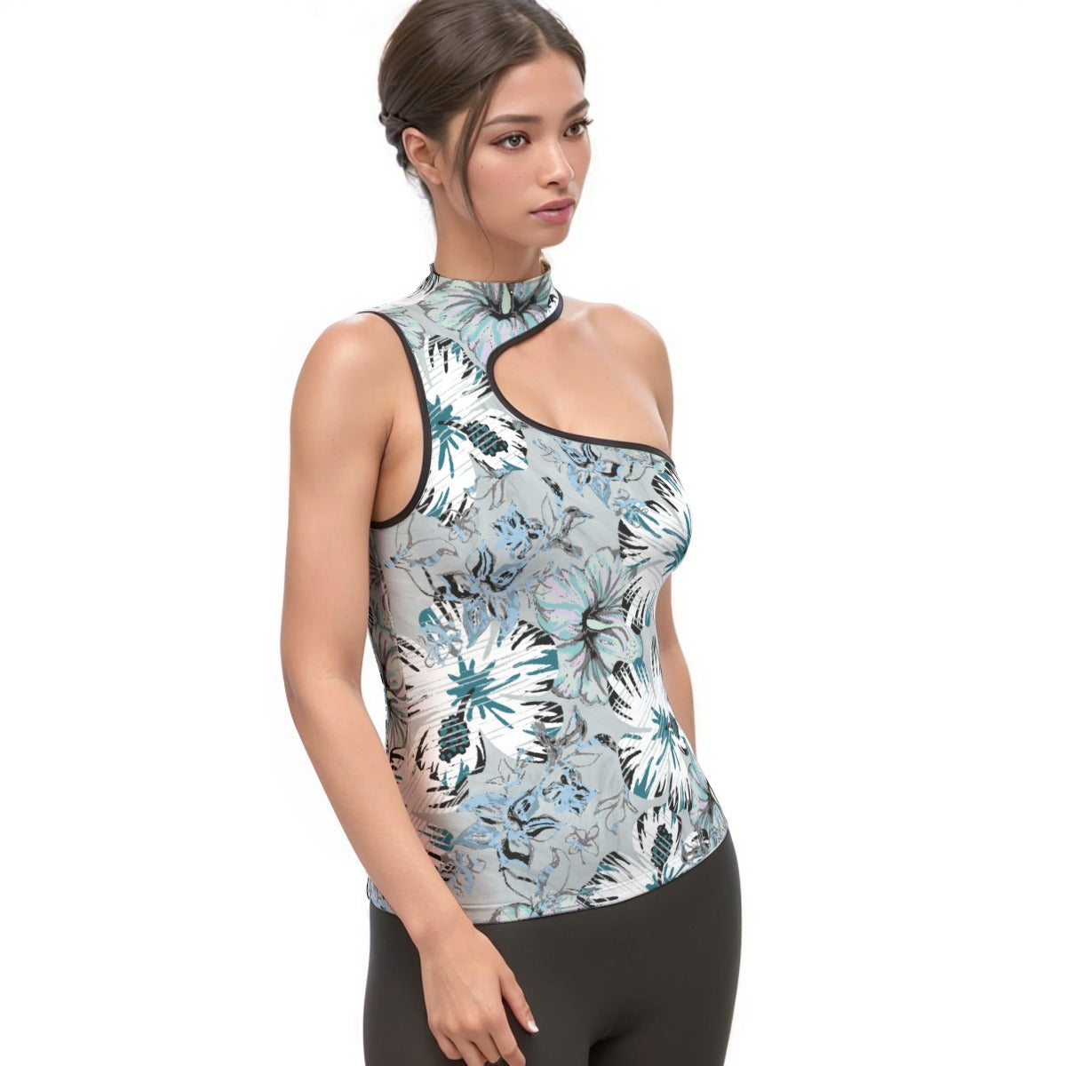 All-Over Print Women's Halter Sleeveless Asymmetrical Tank Top
