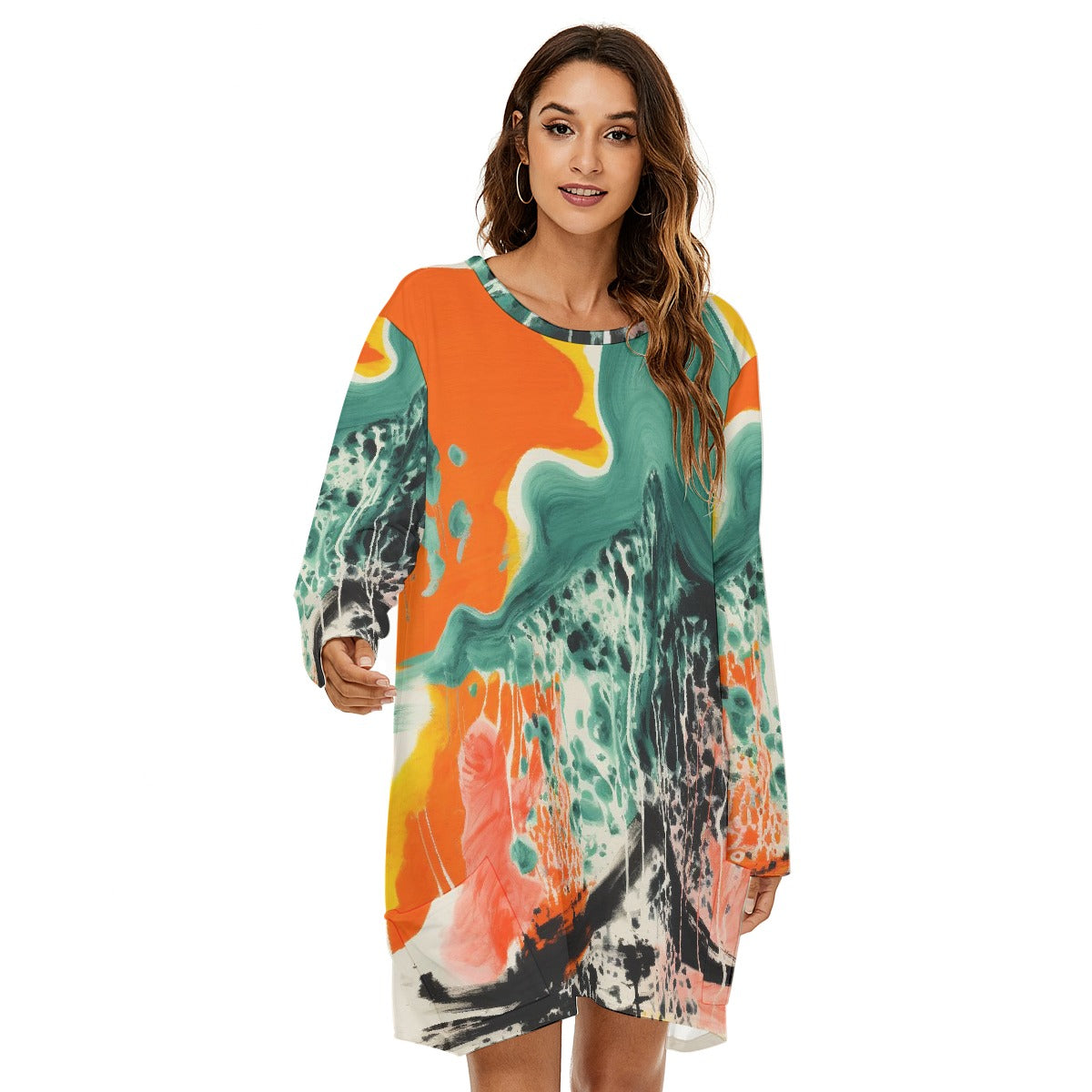 All-Over Print  Women's Loose Crew Neck Dress