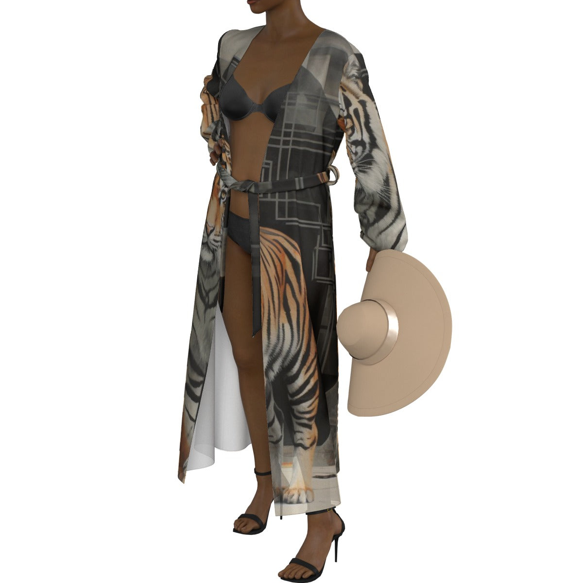 All-Over Print Women's Lace-up Chiffon Robe