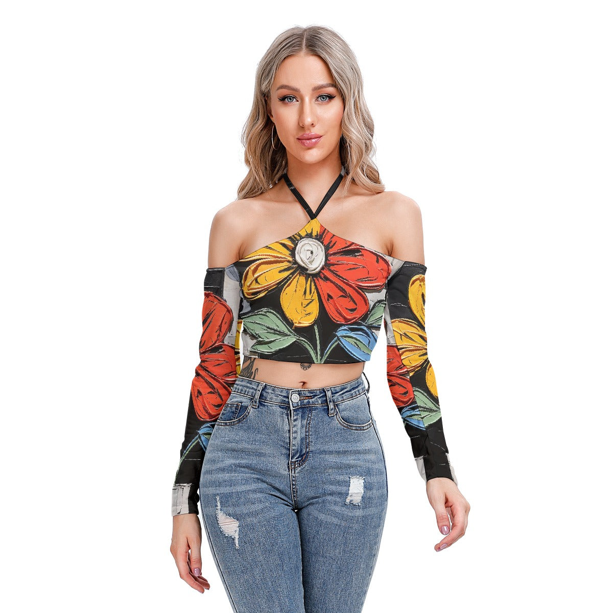 All-Over Print Women's Halter Lace-up Top