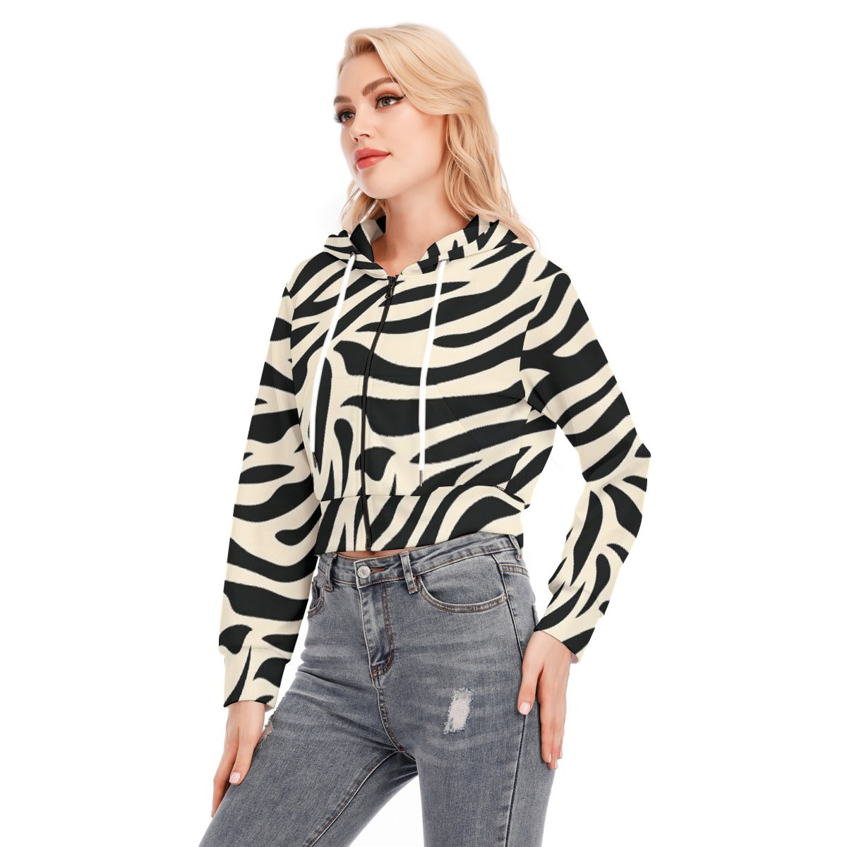All-Over Print Women's Crop Top Hoodie With Zipper Closure