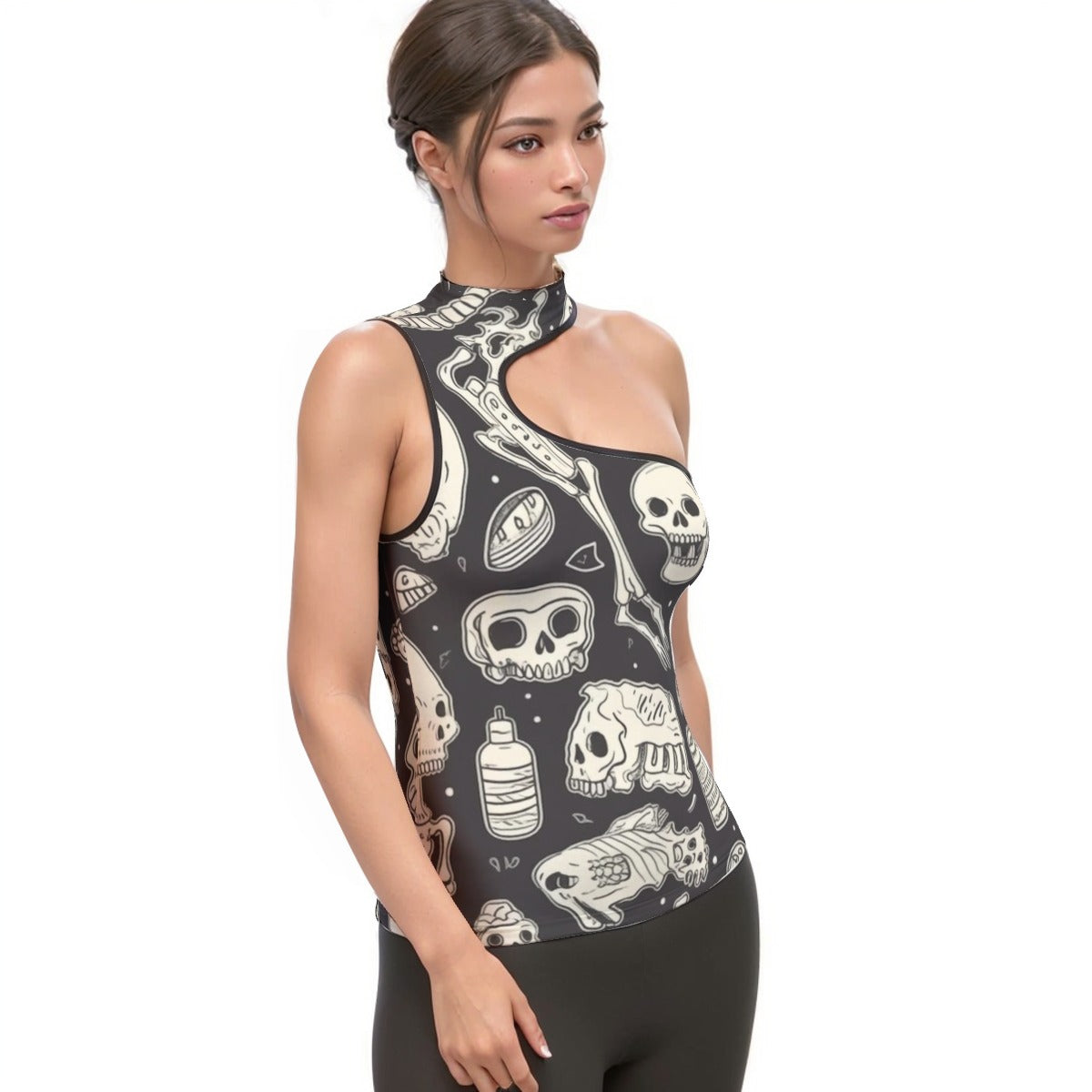 All-Over Print Women's Halter Sleeveless Asymmetrical Tank Top