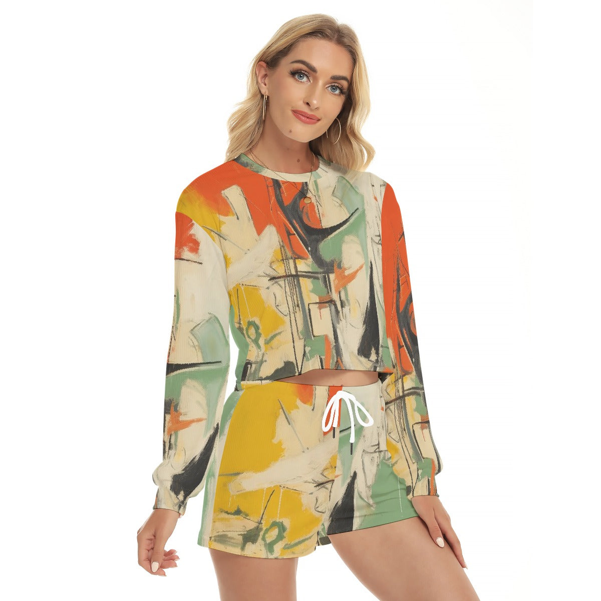 All-Over Print Women's Short Sweatshirt And Pants Suit