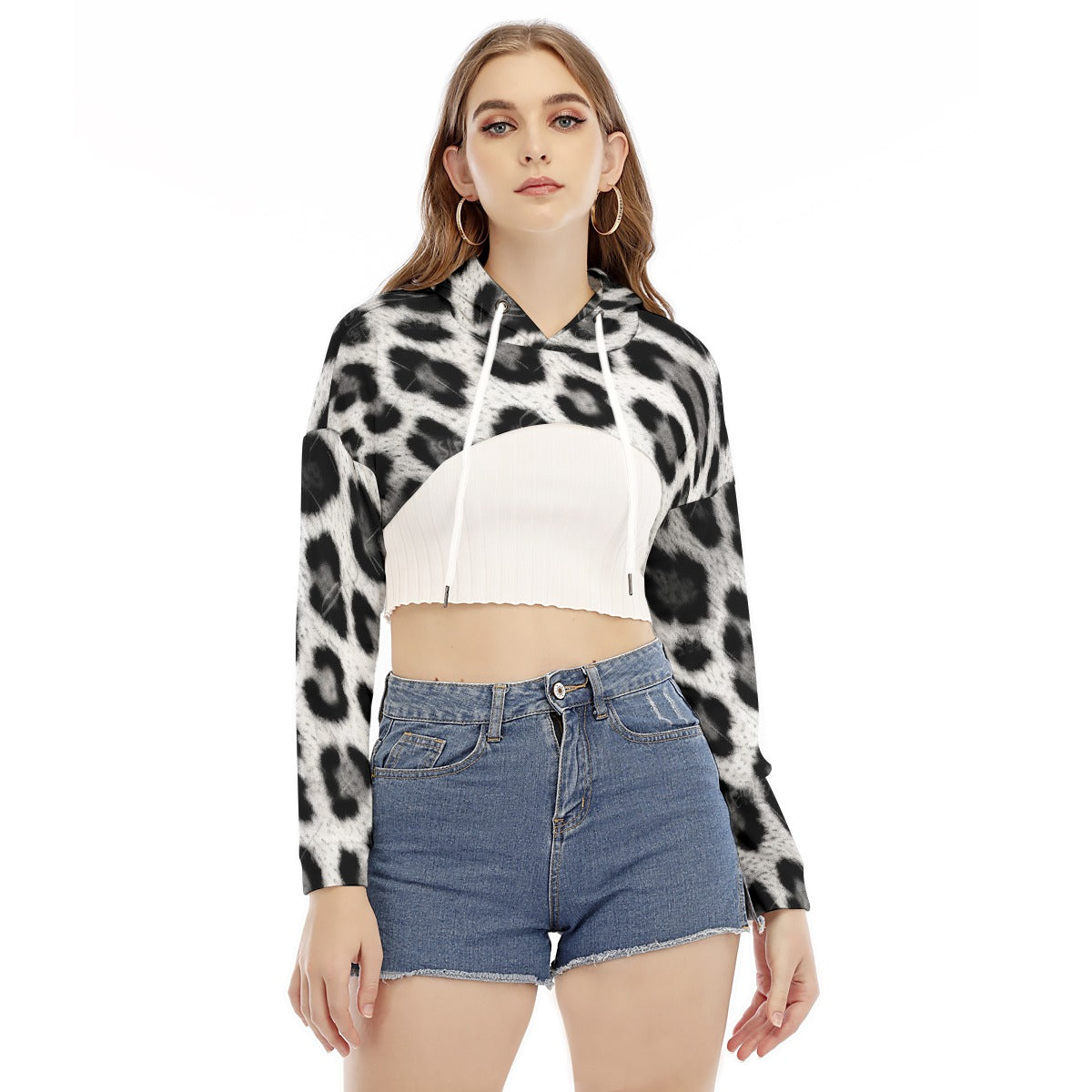 All-Over Print Women's Smock Short Hoodie With Long Sleeve