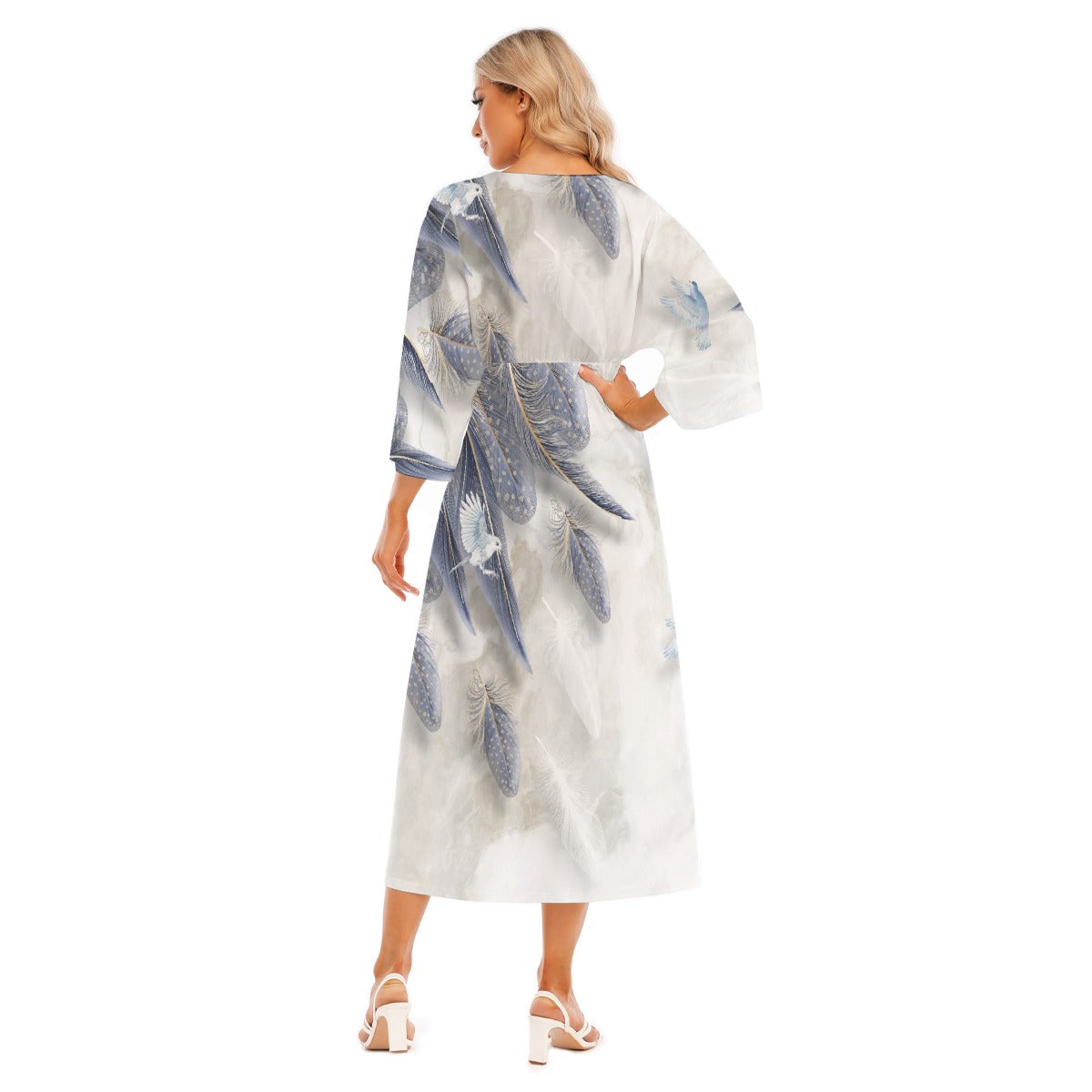 All-Over Print Women's Mid-Sleeve Long Dress