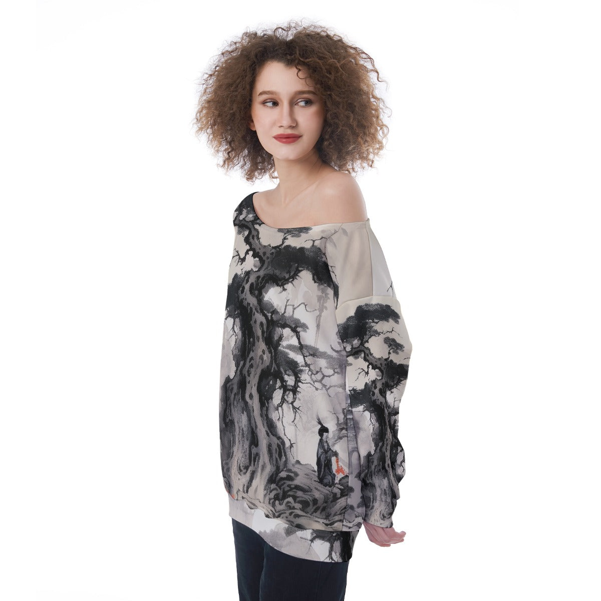 All-Over Print Oversized Women's Off-Shoulder Sweatshirt